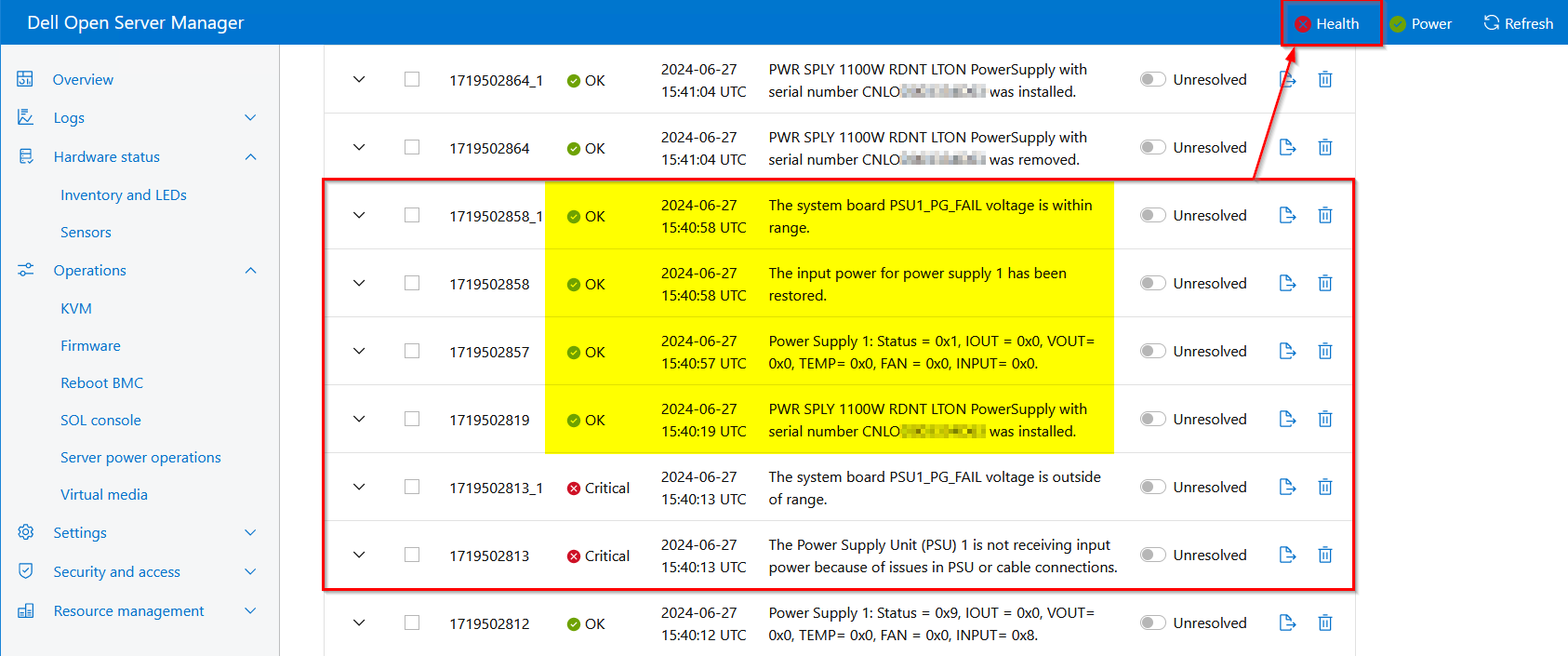 Imagem 1: Exemplo de erro crítico de integridade