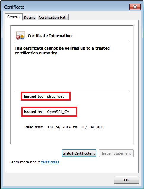 Bekræftelse af, at vores certifikat bruges af webgrænsefladen