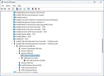 zařízení sériového portu GPS USB je COM5, ve vašem prostředí se může lišit