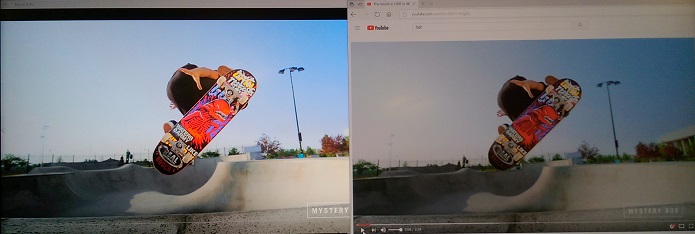 Lokalnie odtwarzana zawartość HDR w porównaniu z transmisją strumieniową tej samej zawartości na żywo przez połączenie szerokopasmowe Przykład 2