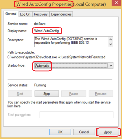 Windows Wired AutoConfig Properties Menu