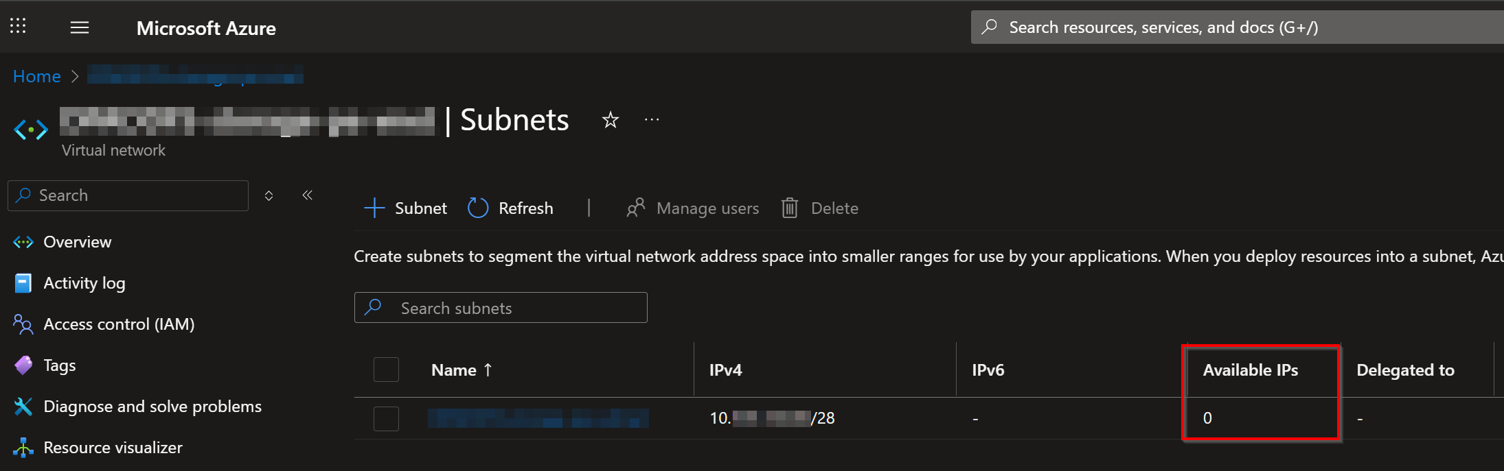 Geen beschikbare IP-adressen in Azure-subnet