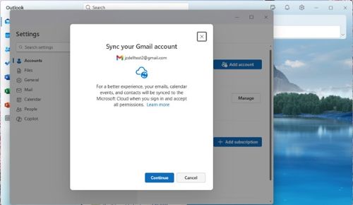 Richiesta di sincronizzazione di Gmail