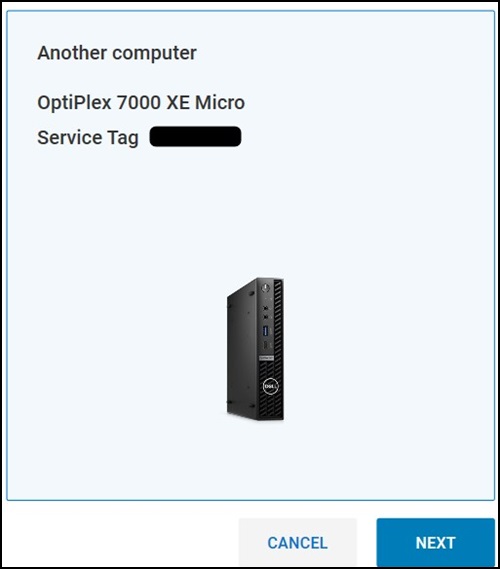 Dell OS Recovery Tool, option Autre ordinateur, exemple d’OptiPlex 7000 XE Micro