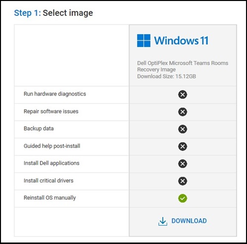 Dell OS Recovery Tool, sélection de l’image