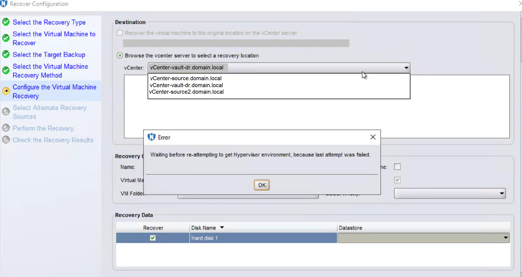 Oczekiwanie przed ponowną próbą uzyskania środowiska monitora maszyny wirtualnej, ponieważ ostatnia próba nie powiodła się
