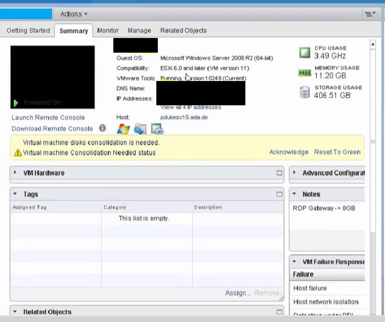 Captura de pantalla del error de consolidación
