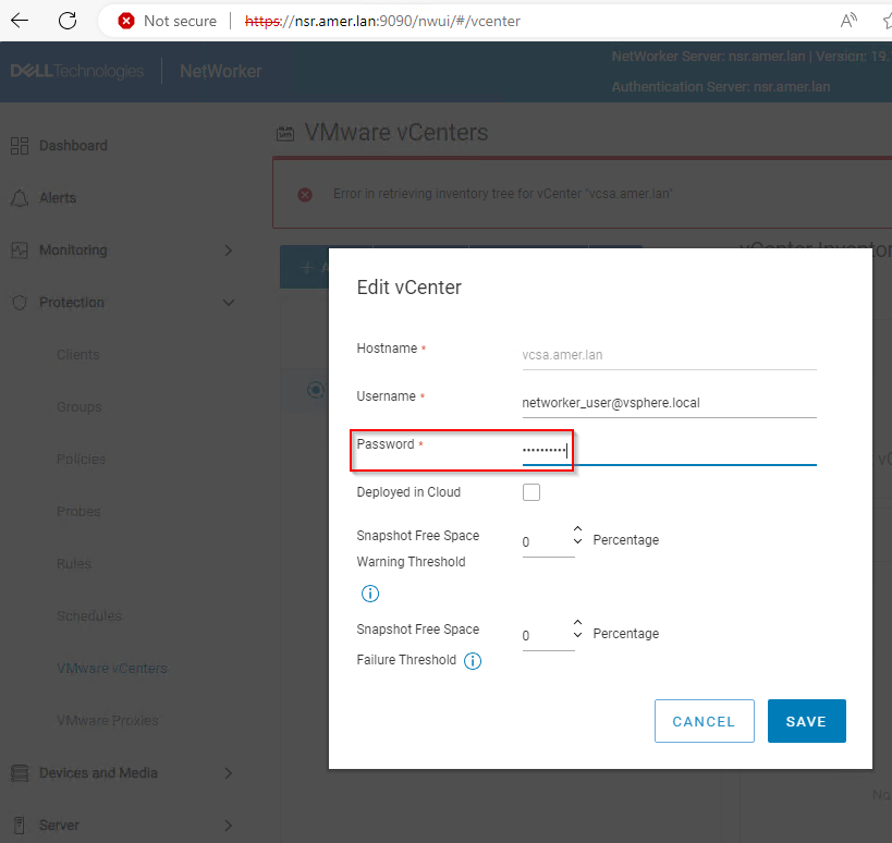 Обновление пароля vCenter