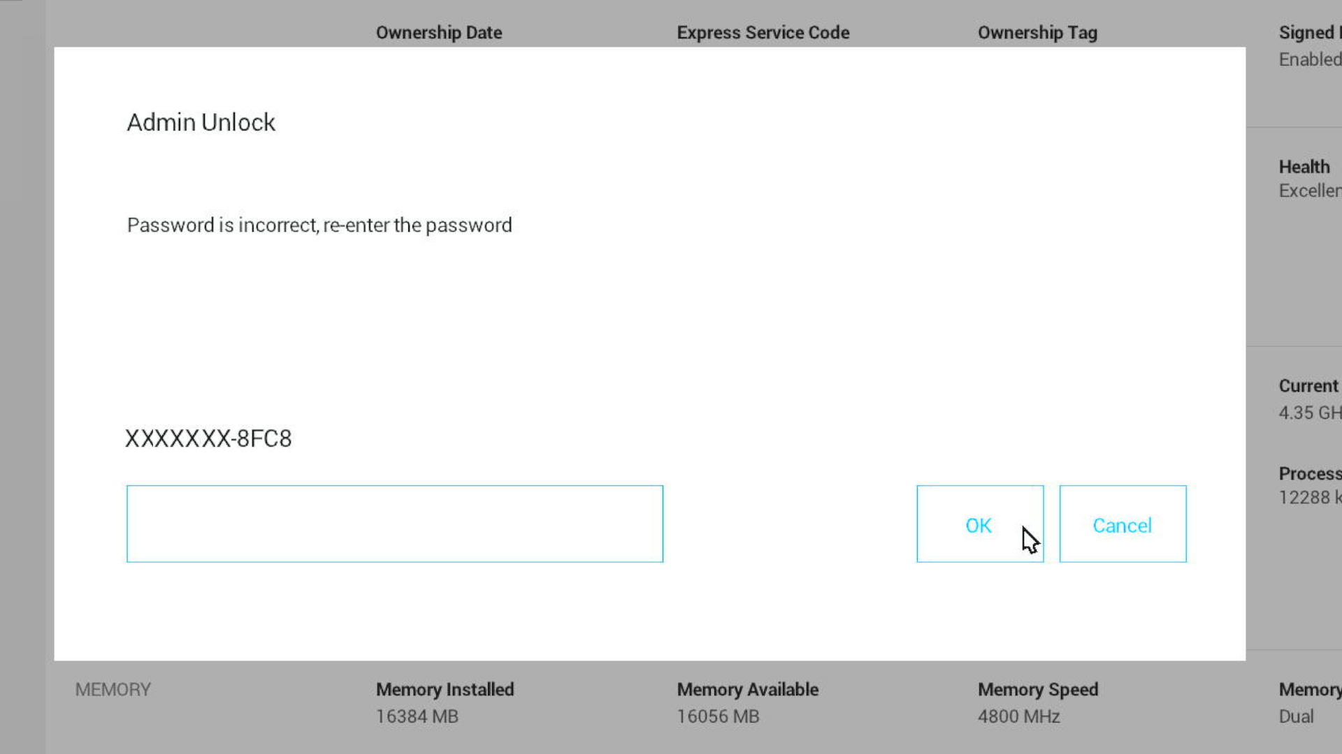 Il BIOS Latitude mostra la password amministratore errata inserita durante la modifica delle impostazioni del BIOS