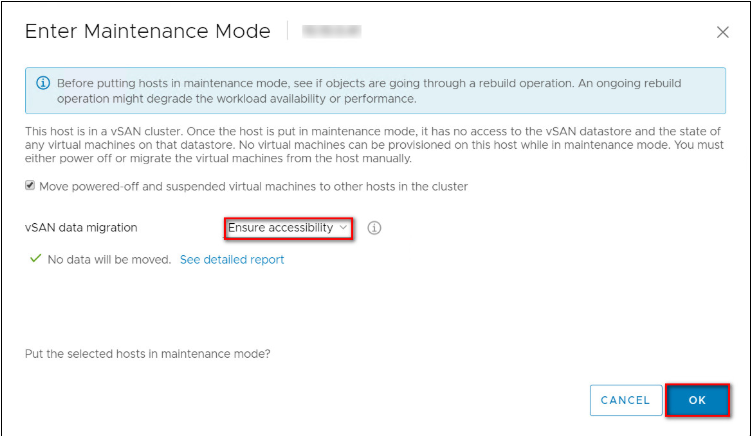 Capture d’écran présentant les sélections du mode de maintenance