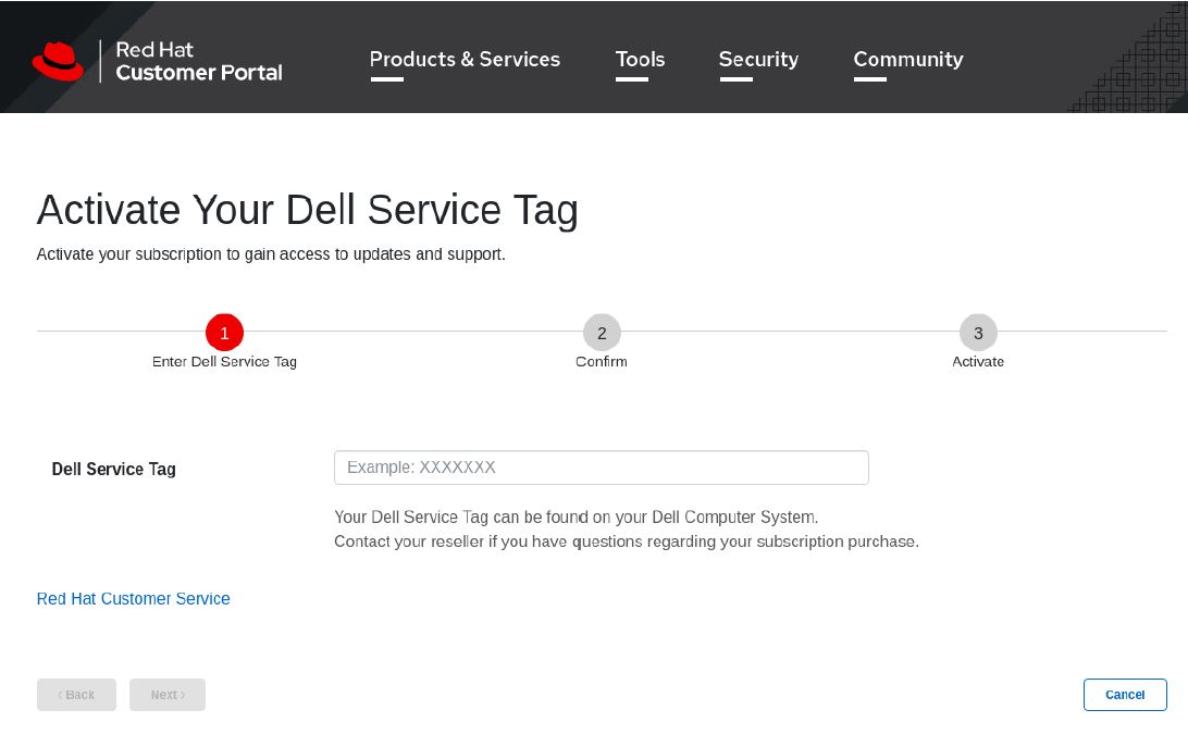 Con la etiqueta de Dell activada, el cliente podrá ver su suscripción a Red Hat en su cuenta