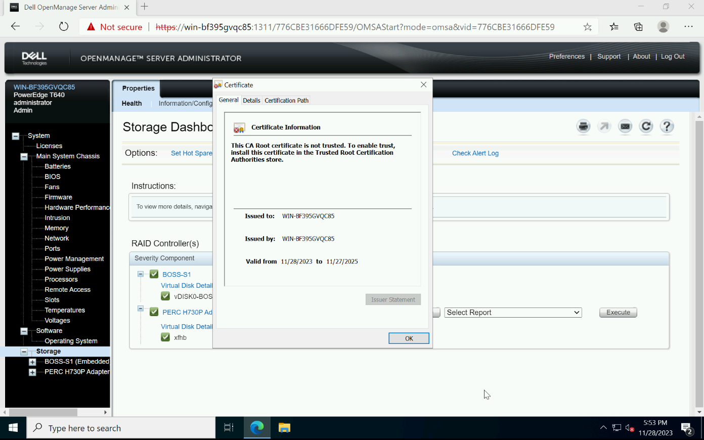 OMSA SSL的证书默认时间