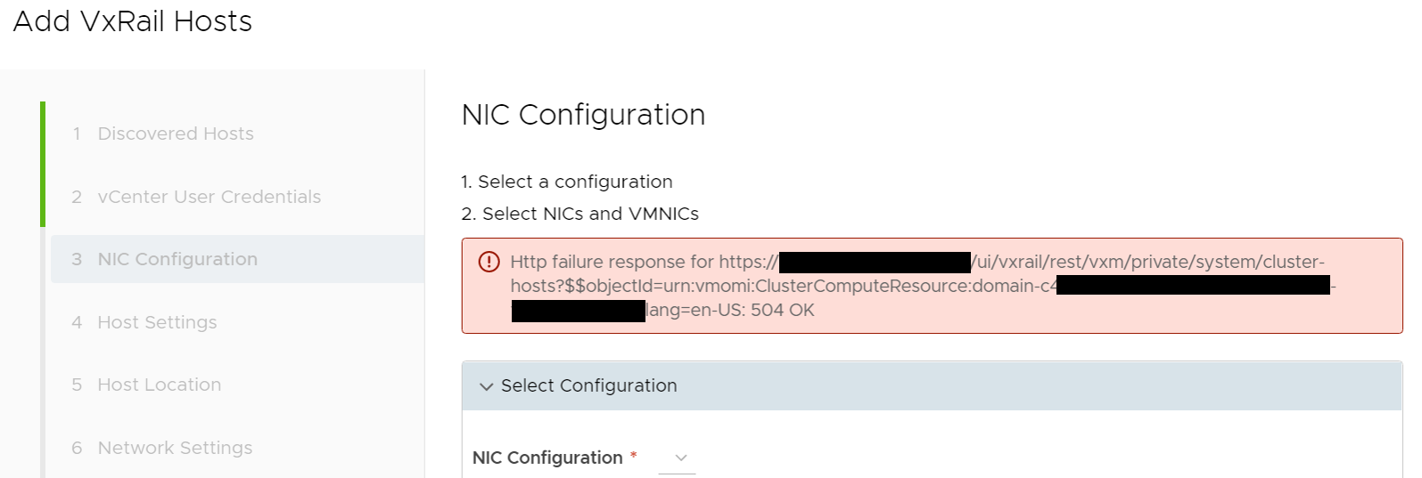 VxRail: Küme genişletme işlemi şu mesajla başarısız oldu: "http failure ...