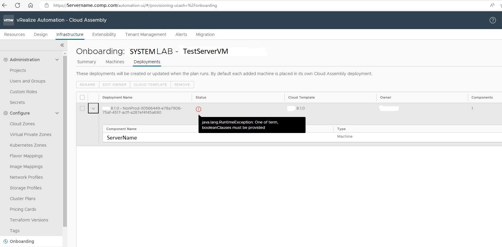 java.lang.RuntimeException: term、booleanClausesのいずれかを指定する必要があります