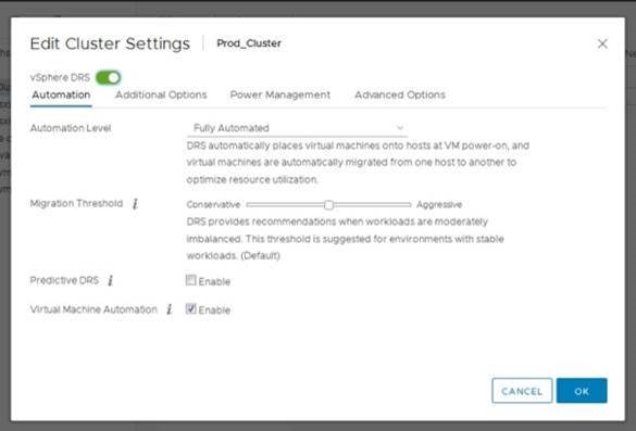 Nabídka Edit Cluster Settings v uživatelském rozhraní