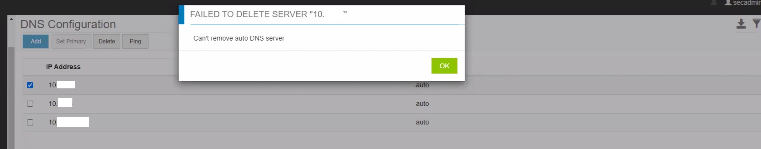 Errore: impossibile eliminare il server