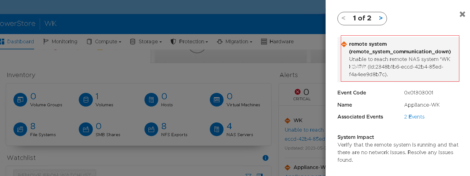 Skärmbild av felmeddelandet: Fjärrsystemkommunikation nere