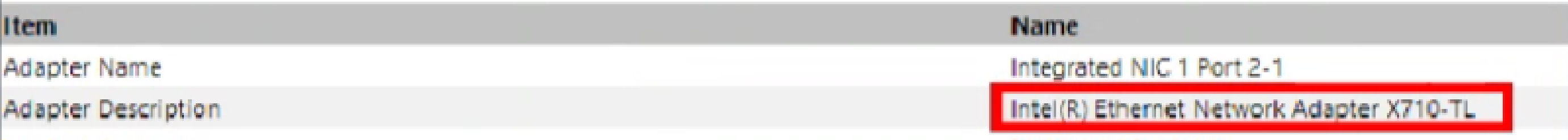 Ejemplo dos de las diferentes descripciones de adaptadores de red de NIC Intel