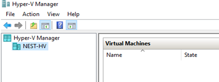 Visualizzazione in Hyper-V Manager del server Hyper-V VM nidificato appena creato.