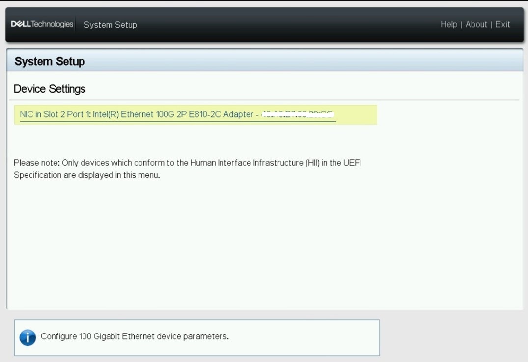 Menu des paramètres de l’appareil de configuration du système avec un port affiché.