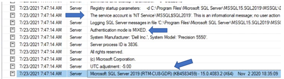 Capture d’écran des informations générales sur l’instance SQL Server
