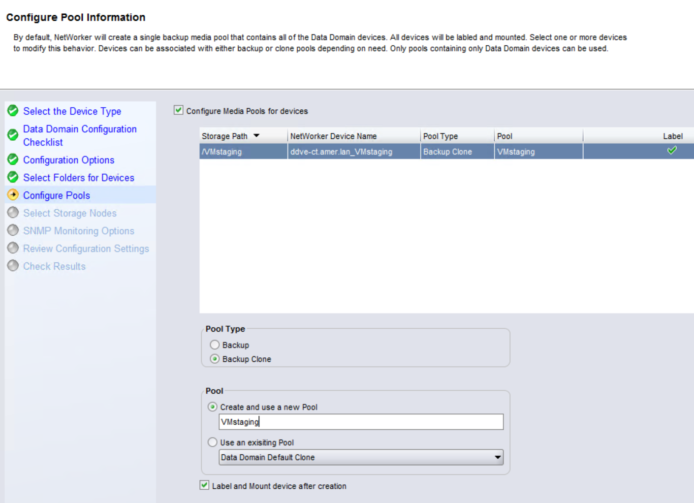 创建 Data Domain 克隆池设备