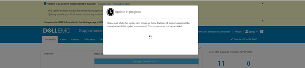 Schermata che indica Upgrade in Progress