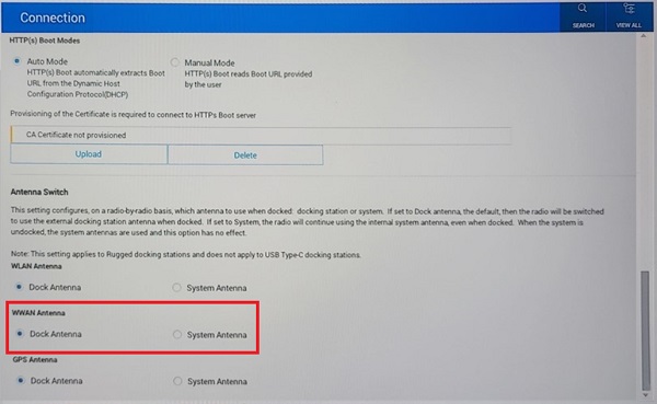 Změna z dokovací antény na systémovou anténu