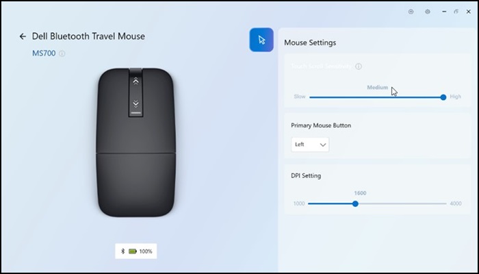 Ajustes de Dell Display y Peripheral Manager, mouse Bluetooth de viaje Dell MS700