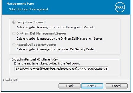 Opzione Encryption Personal e campo della chiave di autorizzazione