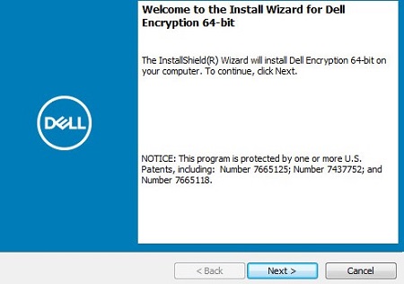 Dell Encryption Personal välkomstskärm