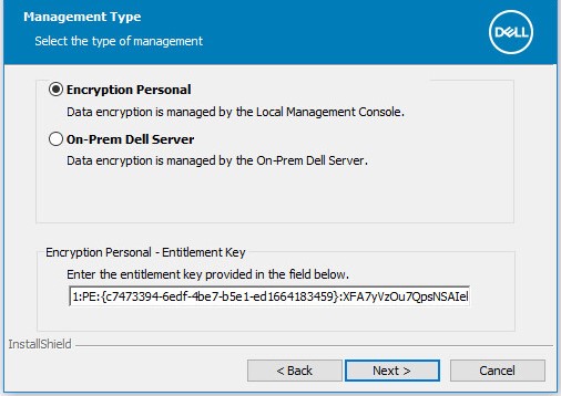 Možnost Encryption Personal a pole klíče oprávnění