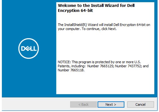 Ekran powitalny Dell Encryption Personal