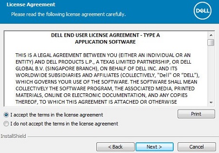 Ekran umowy EULA rozwiązania Dell Data Protection Personal Edition