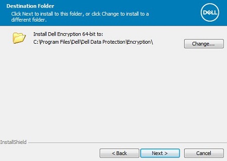 Dell Encryption Personal hedef klasör ekranı
