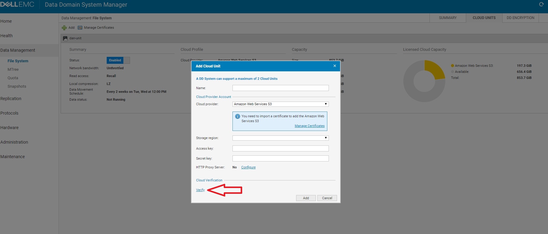 Bildet viser Bekreft-alternativet i arbeidsflyten for å legge til i skyen