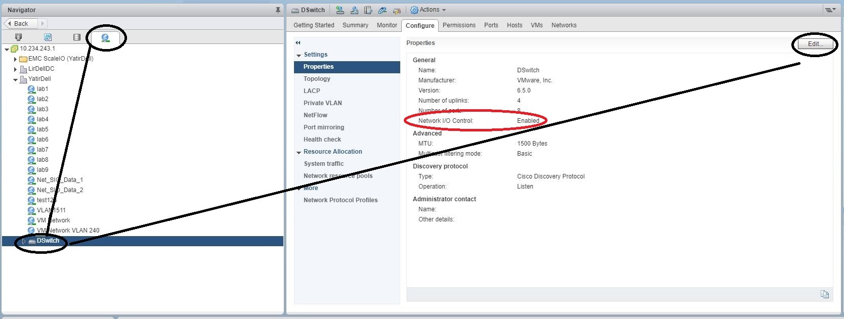отключить NIOC VMware