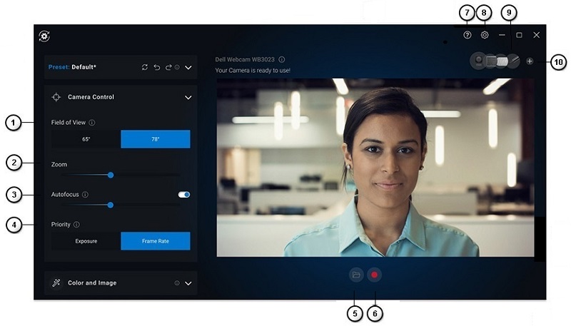 Pagina Camera Control di Peripheral Manager