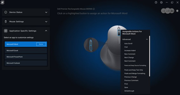 Paramètres spécifiques à l’application pour la souris