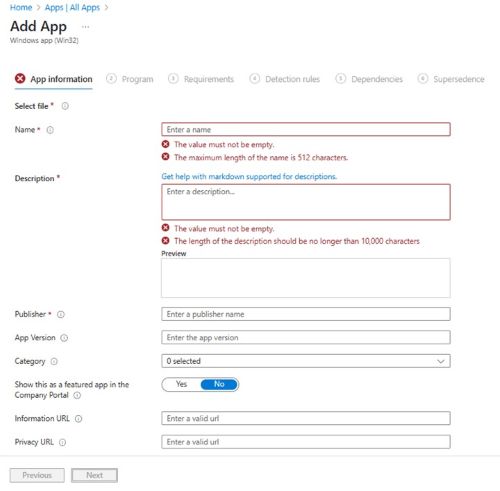 Enter Name, Description, Publisher, and any other additional details