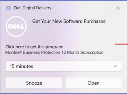 Mensaje del nuevo software de Dell Digital Delivery