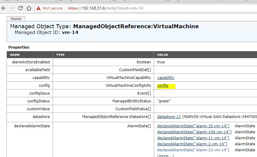 Captura de pantalla de la navegación por el mob seleccionando config