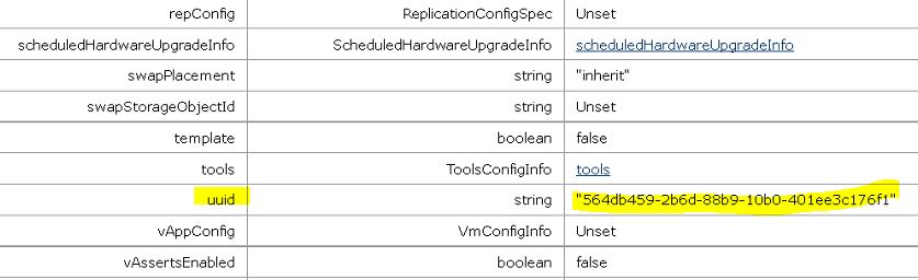 Captura de pantalla de la visualización del UUID