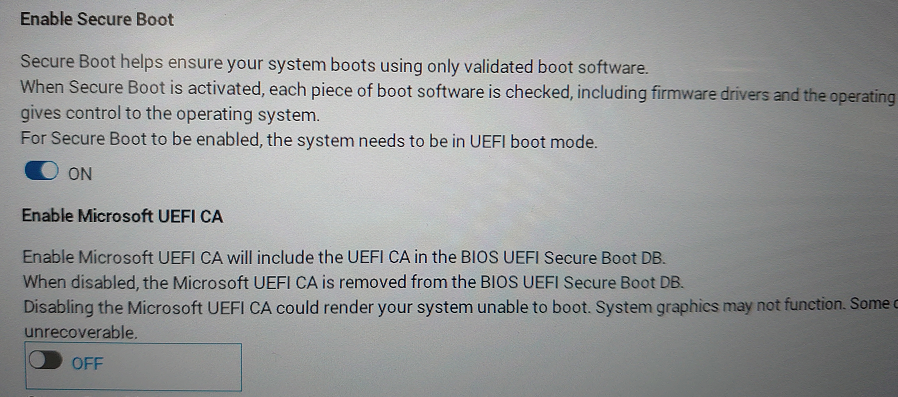 BIOS 中的“Secure Boot Enable”