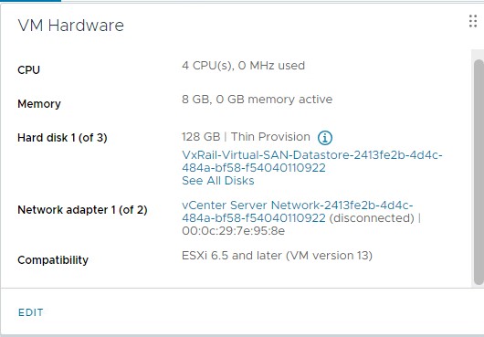 Dónde hacer clic para editar la configuración de hardware de VM