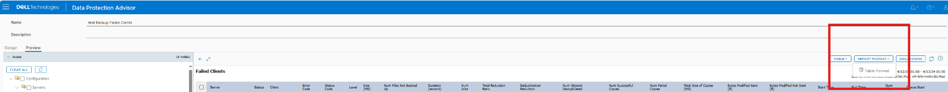 REPORT FORMAT y seleccione TABLE FORMAT