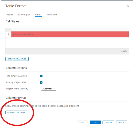 Pestaña Series y columnas Format