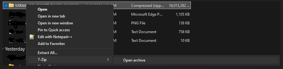 Schermafbeelding van het openen met 7-zip