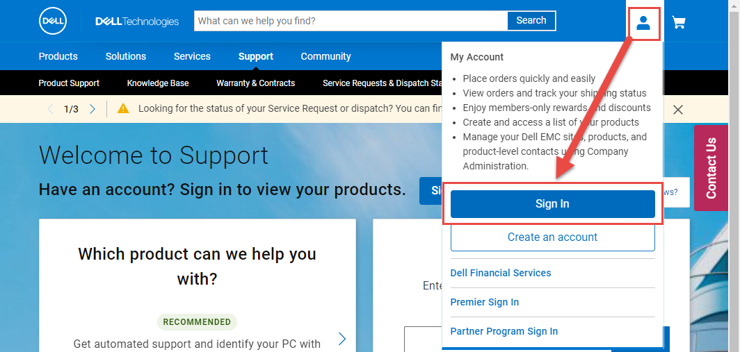 Eksempel på login til supportwebsted