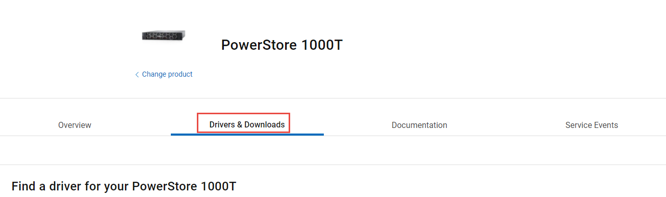Menu med driver og downloads fremhævet
